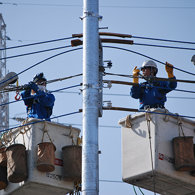 架空配電線工事の相互確認